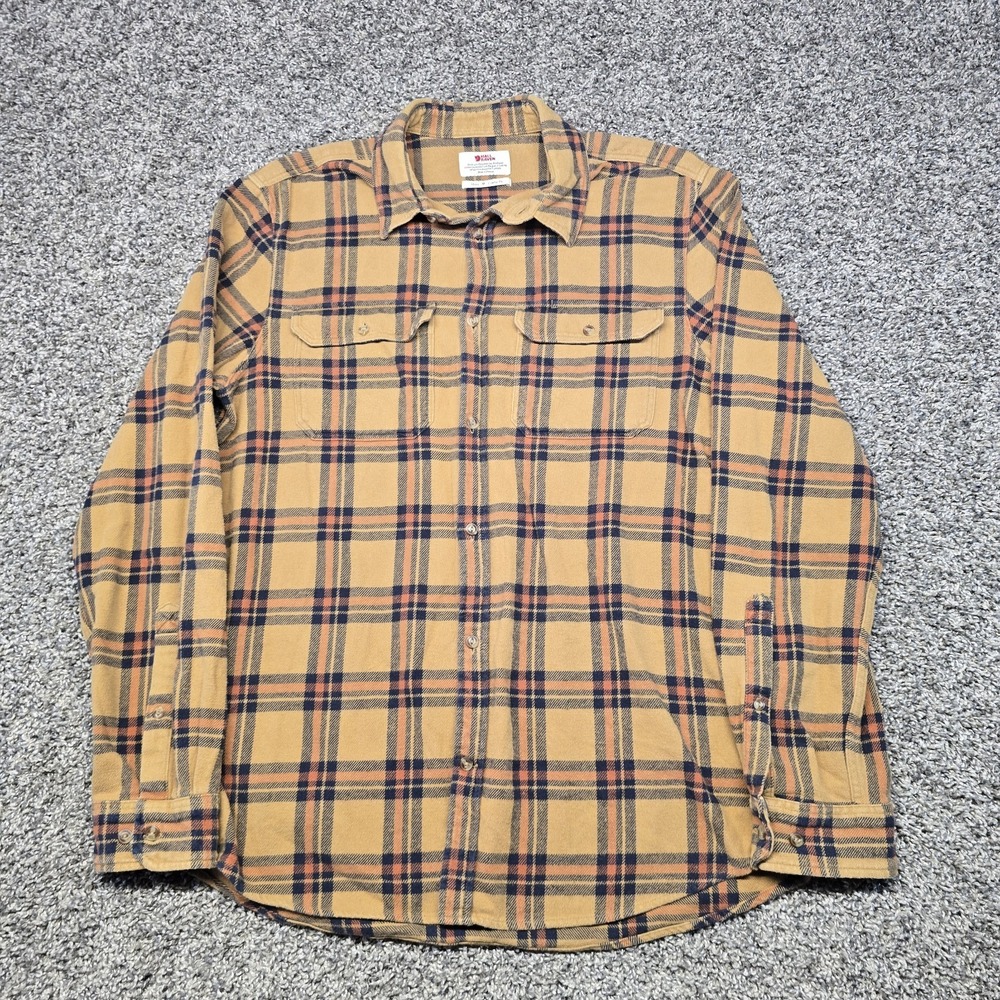 Fjallraven Shirt Mens Medium Flannel Ovik Big Check Heavy Red Outdoor Hiking